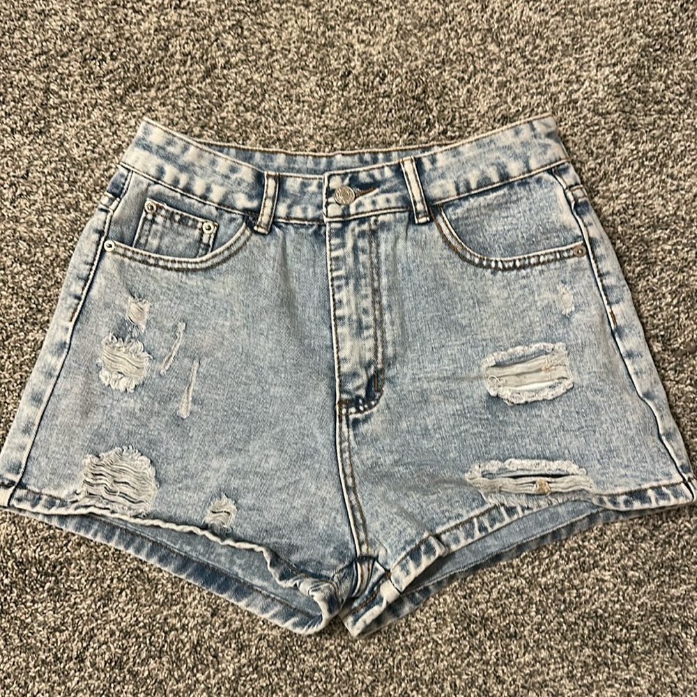 Acid Wash Light Jean Shorts, Distressed, New